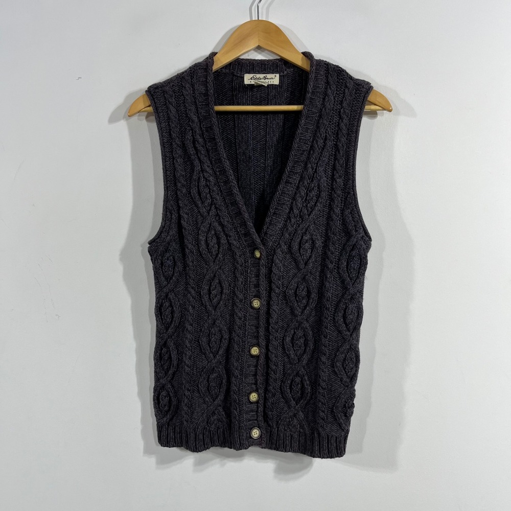 Eddie Bauer VTG Fisherman Granola Cable Knit Sweater Vest Medium Heritage Boho